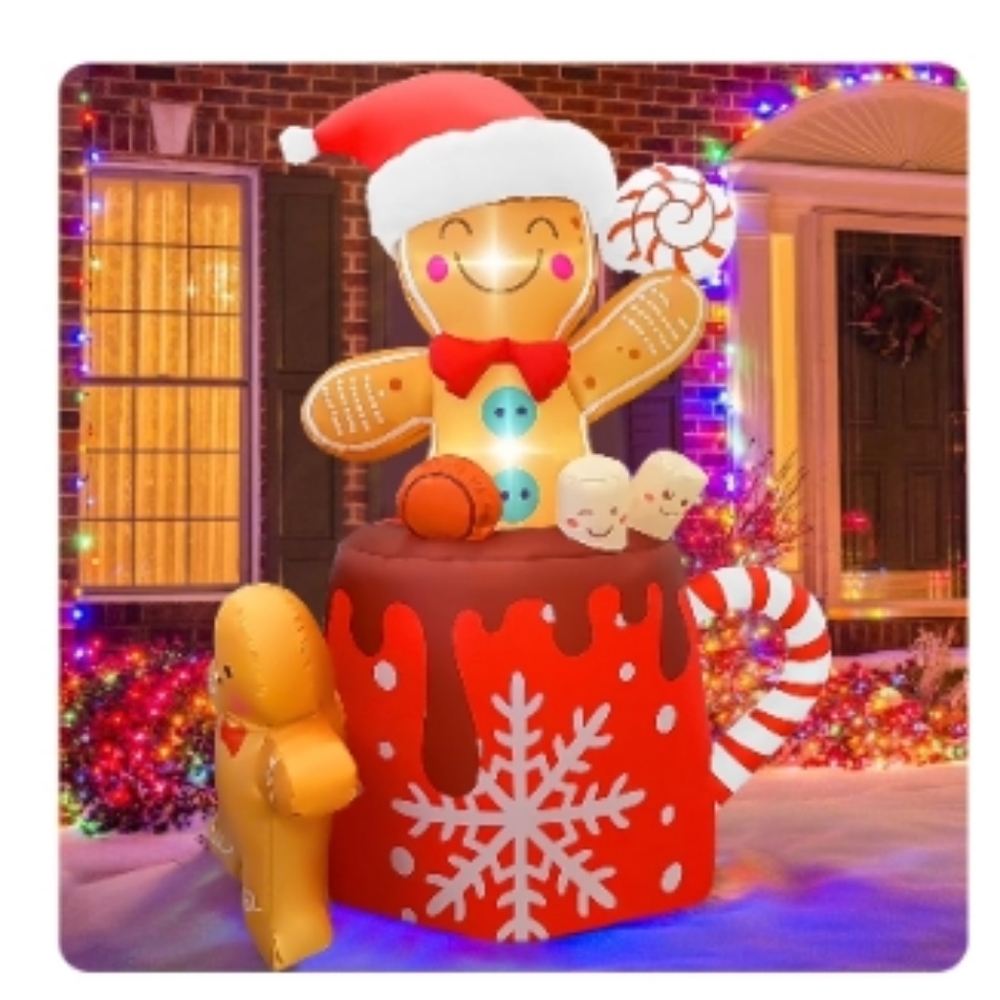 6ft Christmas Blow-up Yard Decoration Gingerbread Man for Garden Lawn Xmas